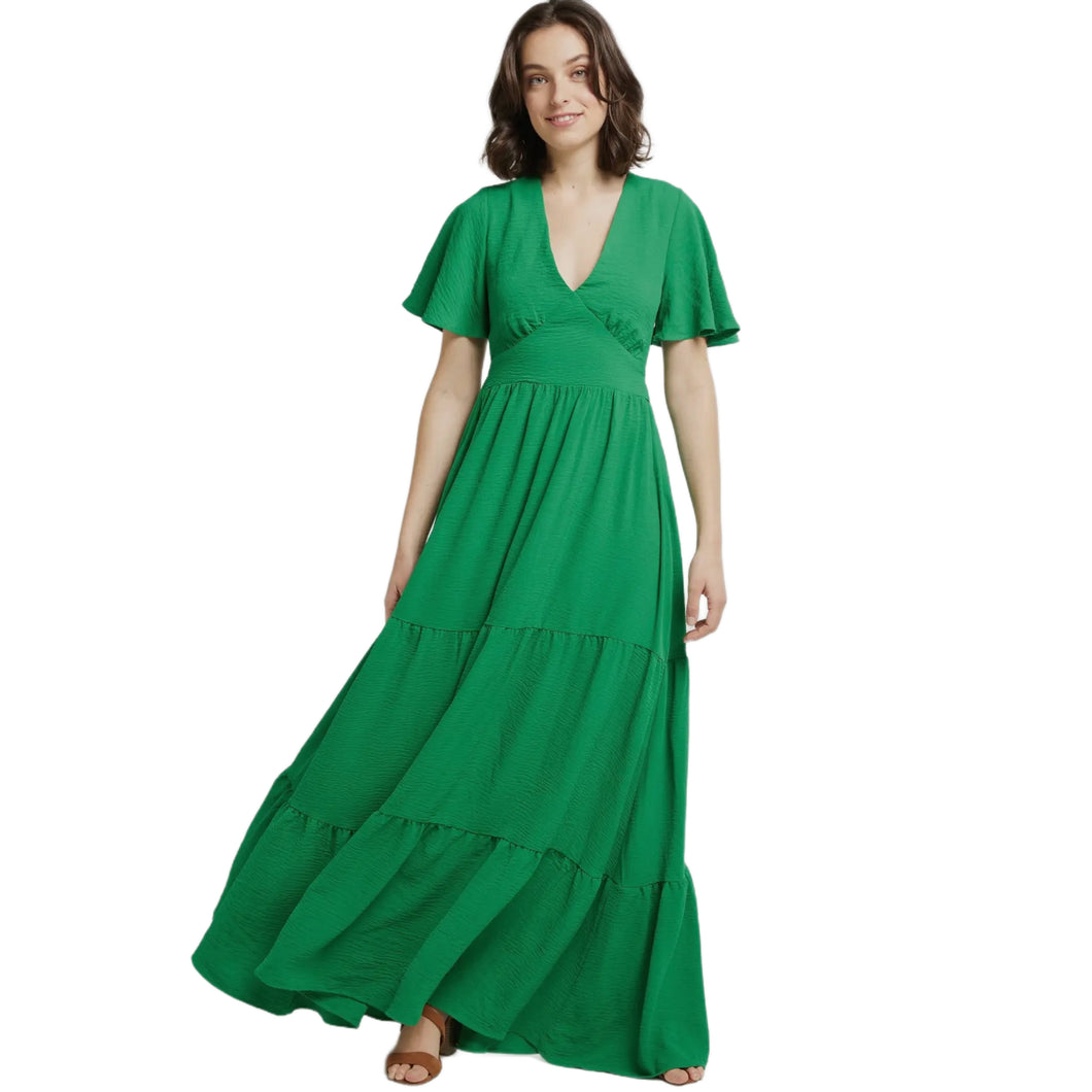 Florlet grøn maxi kjole drøm