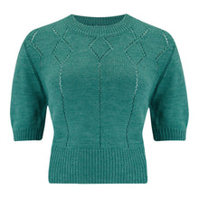 Indlæs billede til gallerivisning The &quot;Frances&quot; Short Sleeve Pullover Jumper in Aqua Green, Classic 1940s &amp; 50s Vintage Style